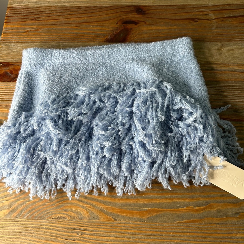 MUSERA Women Baby Blue Knit Fringe‎ Mini Skirt Shaggy Textured Size Small NWT
